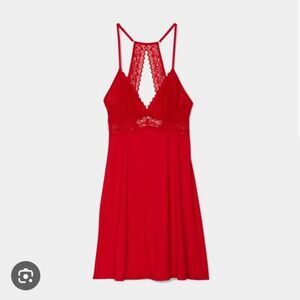 Red baby-doll￼ slip dress lace valentines baddie Small